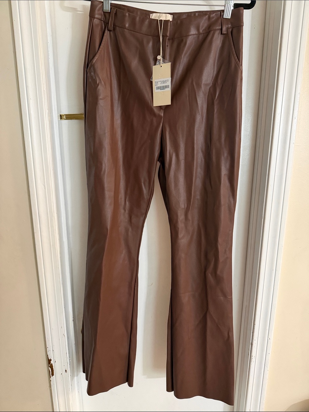 Meshki Brown Faux Leather Straight-Leg Pants